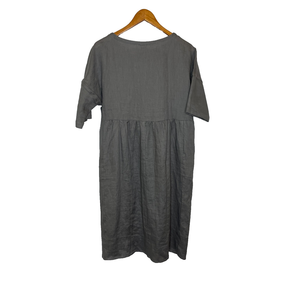 Women's XS Lintico Gray 100% Linen A-Line Midi Dress Lagenlook NEW - Picture 5 of 5
